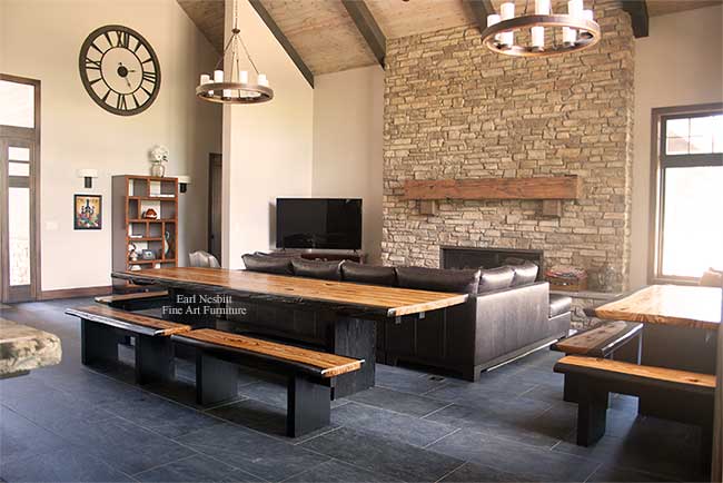 hickory live edge table shown separated as two smaller tables